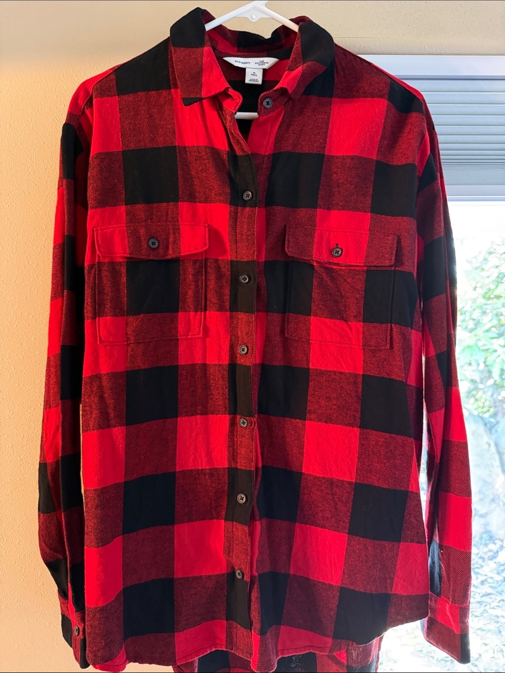 Old Navy Red and Black Buffalo Plaid Boyfriend Shirt